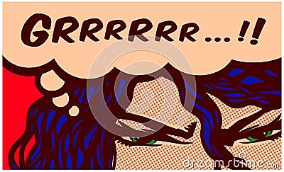 Pop art comics style angry woman eyes grunting with speech bubble vector illustration Vector Illustration