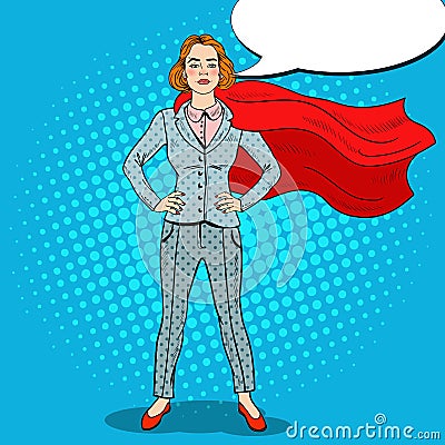 Pop Art Confident Business Woman Super Hero Vector Illustration