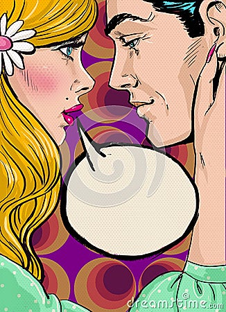 Pop Art couple conversation.Love couple.Pop Art love. Stock Photo