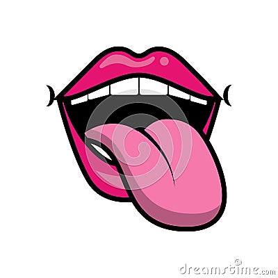 Pop art crazy mouth with tongue out fill style icon Vector Illustration