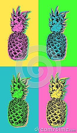 Pop art design with colorful summer pineapple Vector Illustration