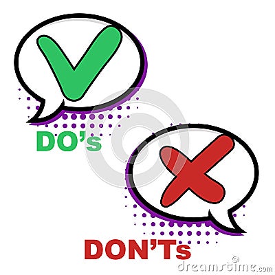 Pop-art Do and Dont comic sign Vector Illustration