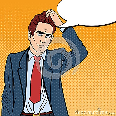 Pop Art Doubtful Businessman with Briefcase Vector Illustration