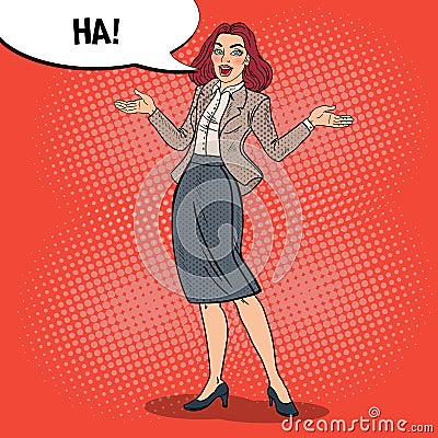 Pop Art Excited Happy Business Woman Vector Illustration