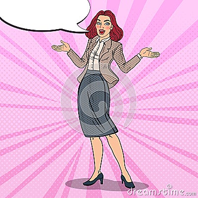 Pop Art Excited Happy Business Woman Vector Illustration