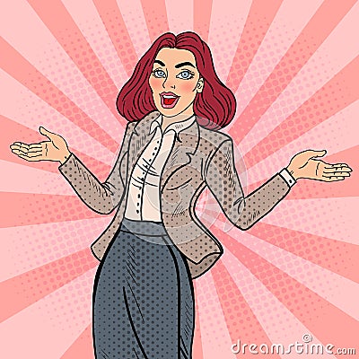 Pop Art Excited Happy Business Woman Vector Illustration