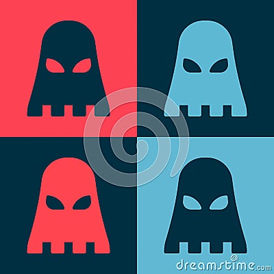 Pop art Executioner mask icon isolated on color background. Hangman, torturer, executor, tormentor, butcher, headsman Vector Illustration