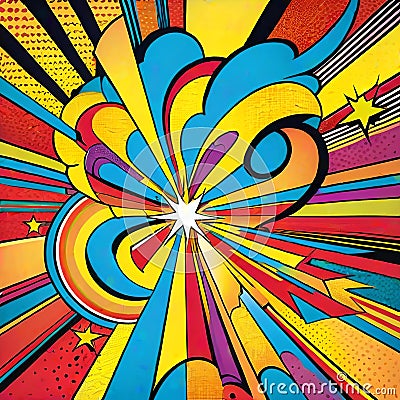 Pop art explosion background 1960 colorful geometric starburst Cartoon Illustration