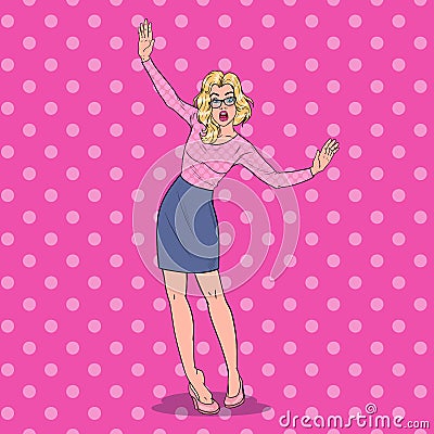 Pop Art Falling Beautiful Woman on High Heels. Fashionable Awkward Blonde Girl Vector Illustration