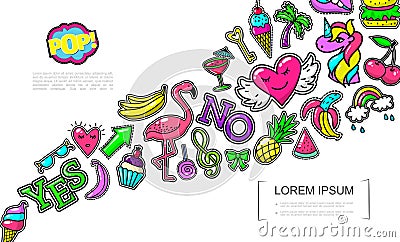 Pop Art Fashion Patches Concept Vector Illustration