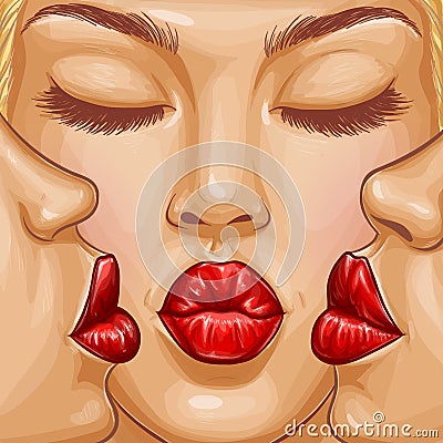 Pop art girl kiss on lips vector illustration Vector Illustration