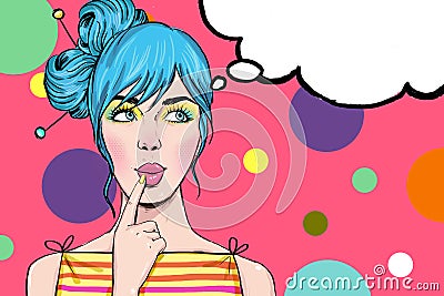 Pop Art girl with the speech bubble.Sexy disco girl. Cartoon Illustration