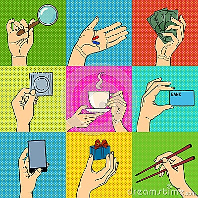 Pop art hands set. Stock Photo