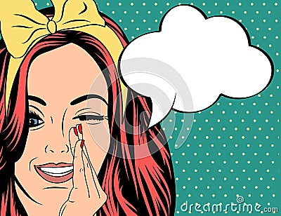 Pop Art illustration of girl with the speech bubble Cartoon Illustration