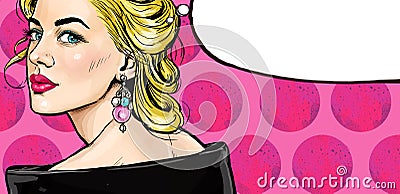 Pop Art illustration of girl with the speech bubble.Pop Art girl.Thinking woman Cartoon Illustration