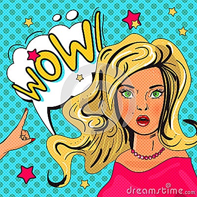 Pop Art illustration of girl with the speech bubble Cartoon Illustration