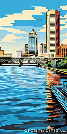 Pop Art Illustration Of Jacksonville: A Colorful Creek City Cartoon Illustration