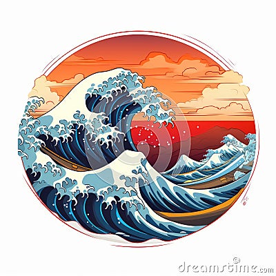 Pop Art Inspired Great Wave Off Kana A Vibrant And Detailed Masterpiece Cartoon Illustration