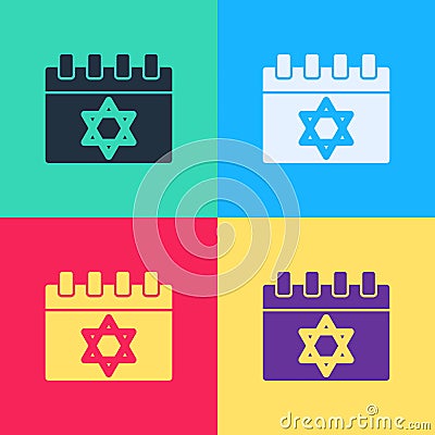 Pop art Jewish calendar with star of david icon isolated on color background. Hanukkah calendar day. Vector Vector Illustration