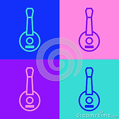 Pop art line Banjo icon isolated on color background. Musical instrument. Vector Vector Illustration