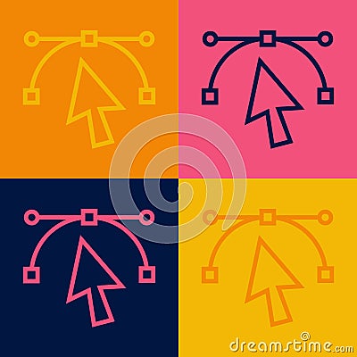 Pop art line Bezier curve icon isolated on color background. Pen tool icon. Vector Vector Illustration