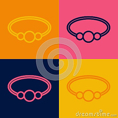 Pop art line Bracelet jewelry icon isolated on color background. Bangle sign. Vector Stock Photo