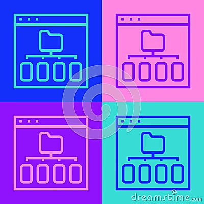 Pop art line Browser files icon isolated on color background. Vector Vector Illustration