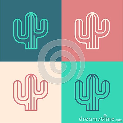 Pop art line Cactus icon isolated on color background. Vector Vector Illustration