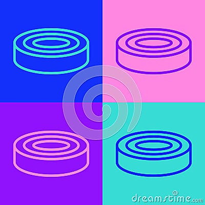 Pop art line Checker game chips icon isolated on color background. Vector Vector Illustration