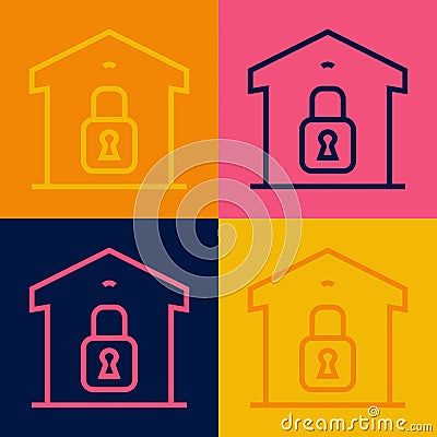 Pop art line Closed warehouse icon isolated on color background. Vector Vector Illustration