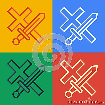 Pop art line Crusade icon isolated on color background. Vector Vector Illustration