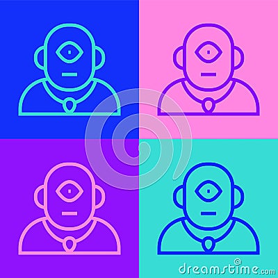 Pop art line Cyclops icon isolated on color background. Vector Vector Illustration