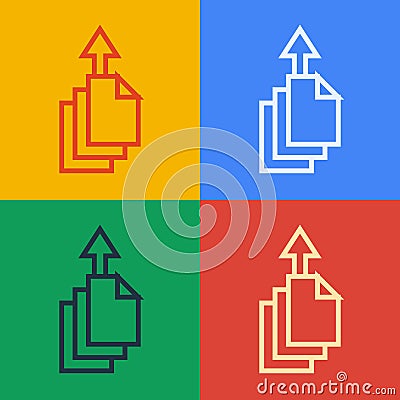Pop art line Data export icon isolated on color background. Vector Vector Illustration