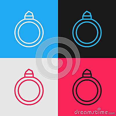 Pop art line Diamond engagement ring icon isolated on color background. Vector Vector Illustration