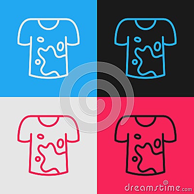 Pop art line Dirty t-shirt icon isolated on color background. Vector Vector Illustration