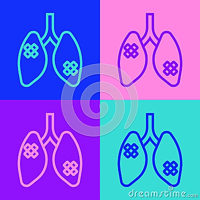 Pop art line Disease lungs icon isolated on color background. Vector Stock Photo