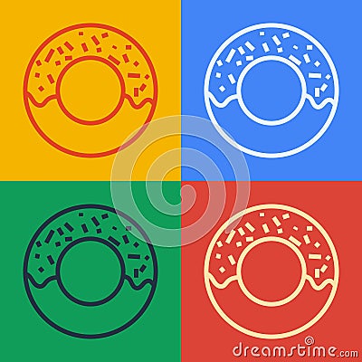 Pop art line Donut with sweet glaze icon isolated on color background. Vector Illustration Vector Illustration