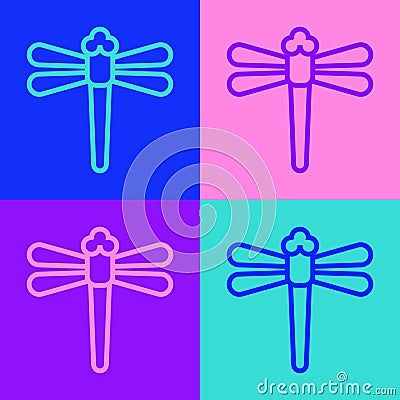 Pop art line Dragonfly icon isolated on color background. Vector Vector Illustration