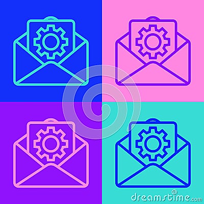 Pop art line Envelope setting icon isolated on color background. Vector Illustration Vector Illustration