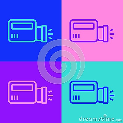 Pop art line Flashlight icon isolated on color background. Vector Vector Illustration