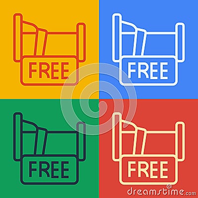 Pop art line Free overnight stay house icon isolated on color background. Vector Vector Illustration