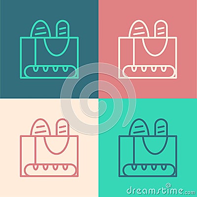 Pop art line French baguette bread icon isolated on color background. Vector Vector Illustration