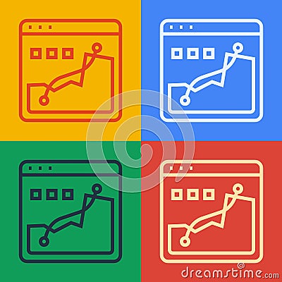 Pop art line Histogram graph photography icon isolated on color background. Vector Vector Illustration