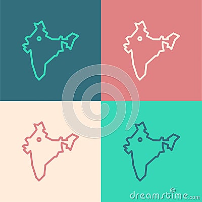 Pop art line India map icon isolated on color background. Vector Vector Illustration
