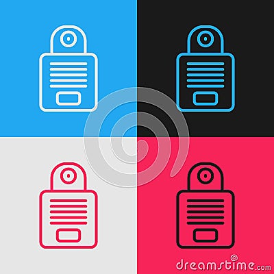 Pop art line Intercom icon isolated on color background. Vector Vector Illustration