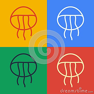 Pop art line Jellyfish icon isolated on color background. Vector Vector Illustration