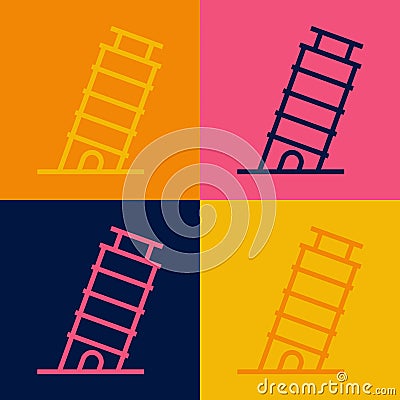 Pop art line Leaning tower in Pisa icon isolated on color background. Italy symbol. Vector Vector Illustration