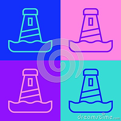Pop art line Lighthouse icon isolated on color background. Vector Vector Illustration