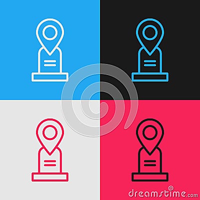 Pop art line Location grave icon isolated on color background. Vector Vector Illustration