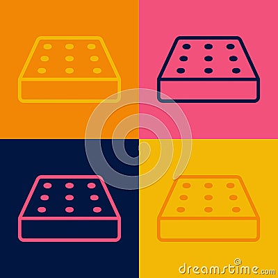 Pop art line Mattress icon isolated on color background. Padded comfortable sleeping bed mattress. Vector Vector Illustration